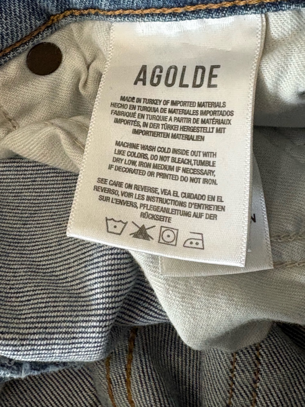 Agolde Riley Distressed Light Wash Blue Denim Jeans - Picture 4 of 10